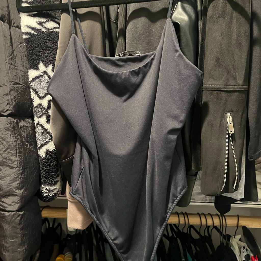 Zara Black Satin-Look Bodysuit With Red Accent Nails